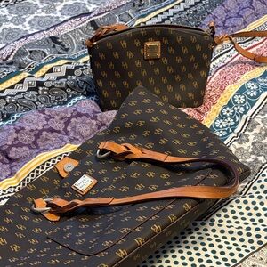 Dooney & Bourke Black and Tan Monogram Bag Set